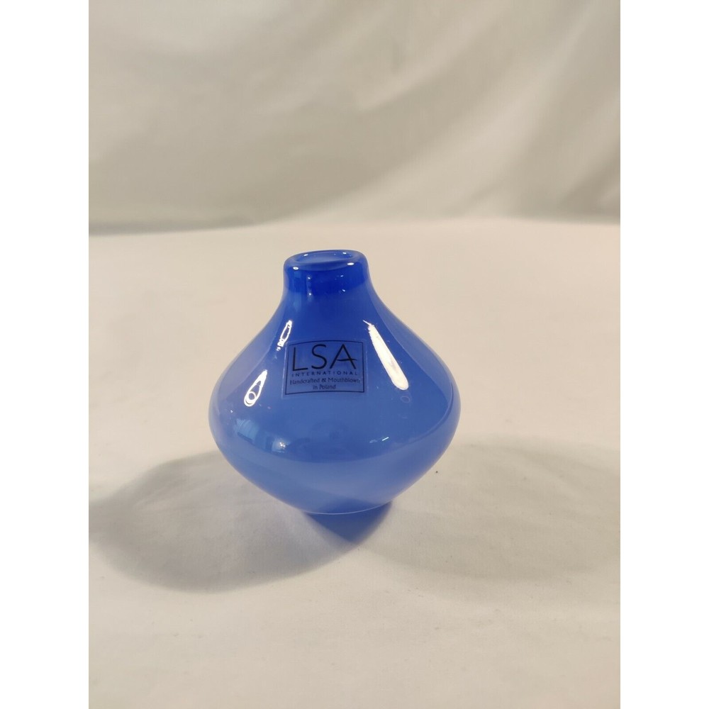 Vintage LSA International Blue Small Bud Vase HandCrafted MouthBlown Poland 3"